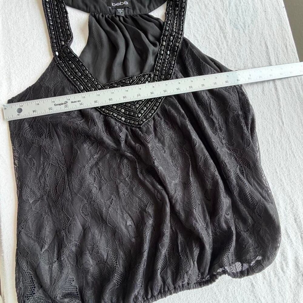 Vintage Y2K Bebe Black Floral Lace Beaded Halter Tank Top Size S - Picture 10 of 10